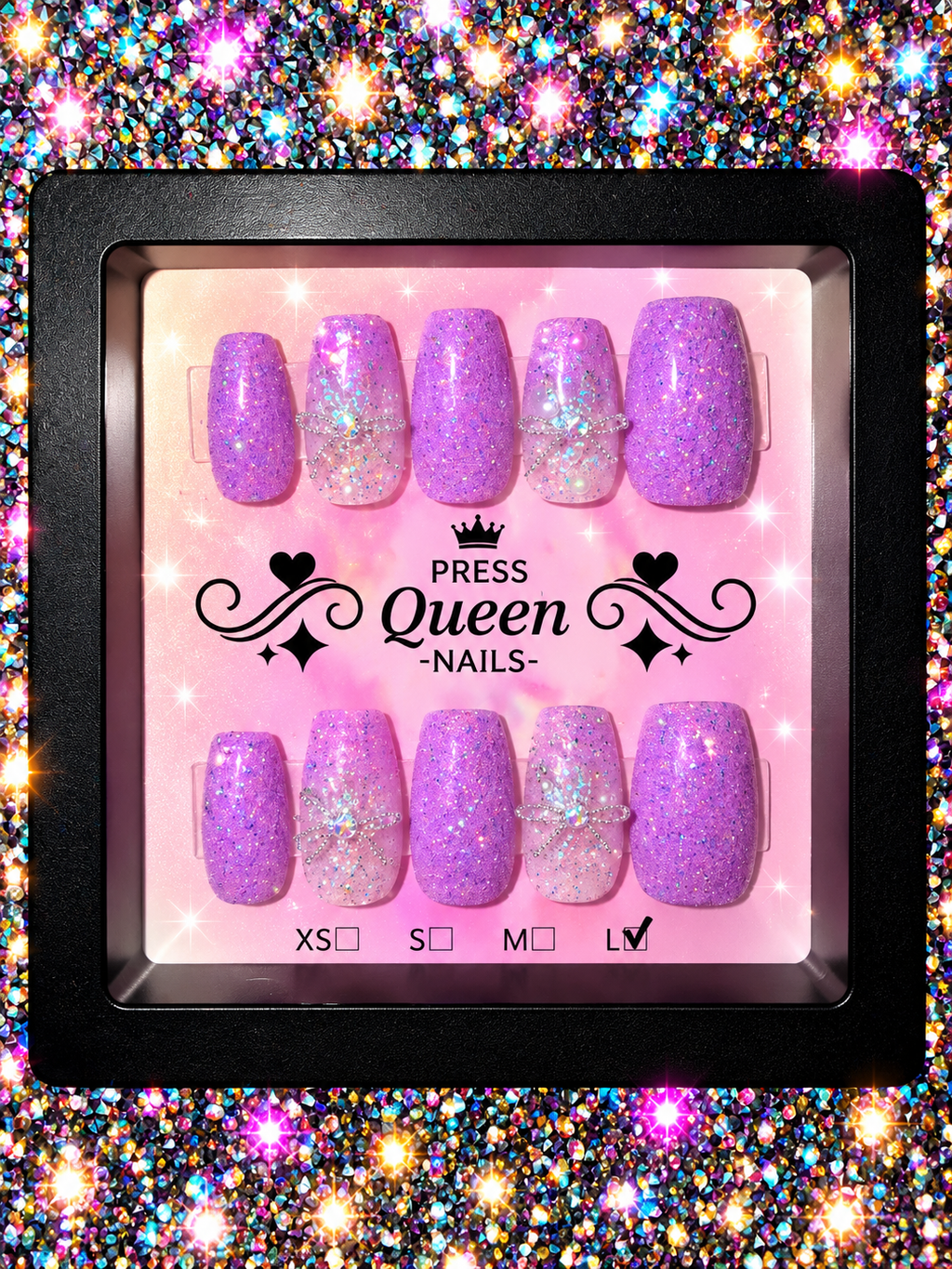 Purple Stardust | Glitter Butterfly Press-On Nails