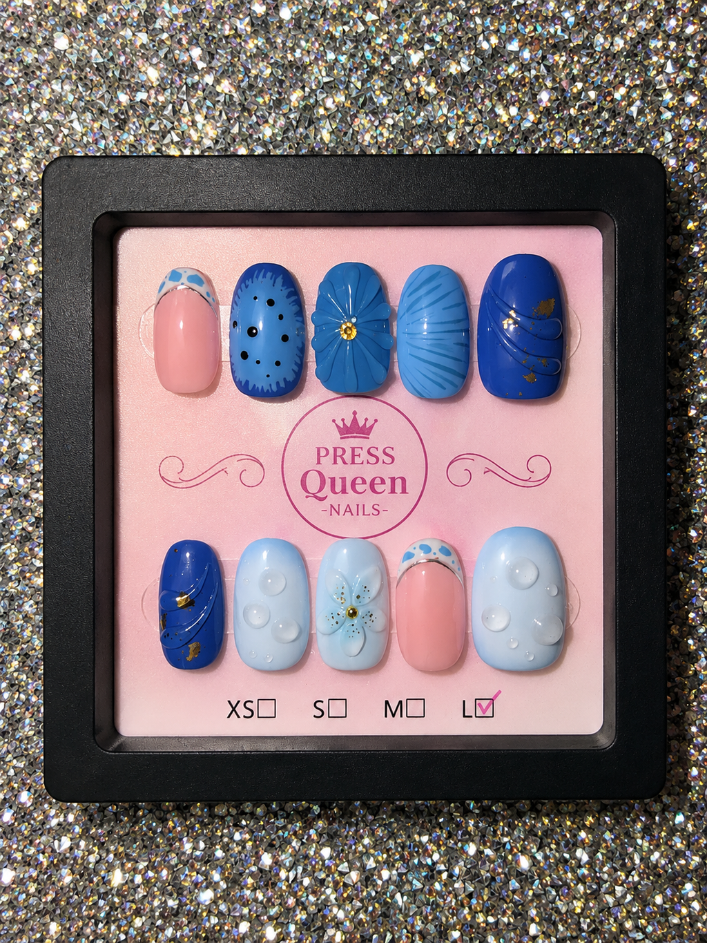 Blue Serenity | Mixed Blue Floral Press-On Nails