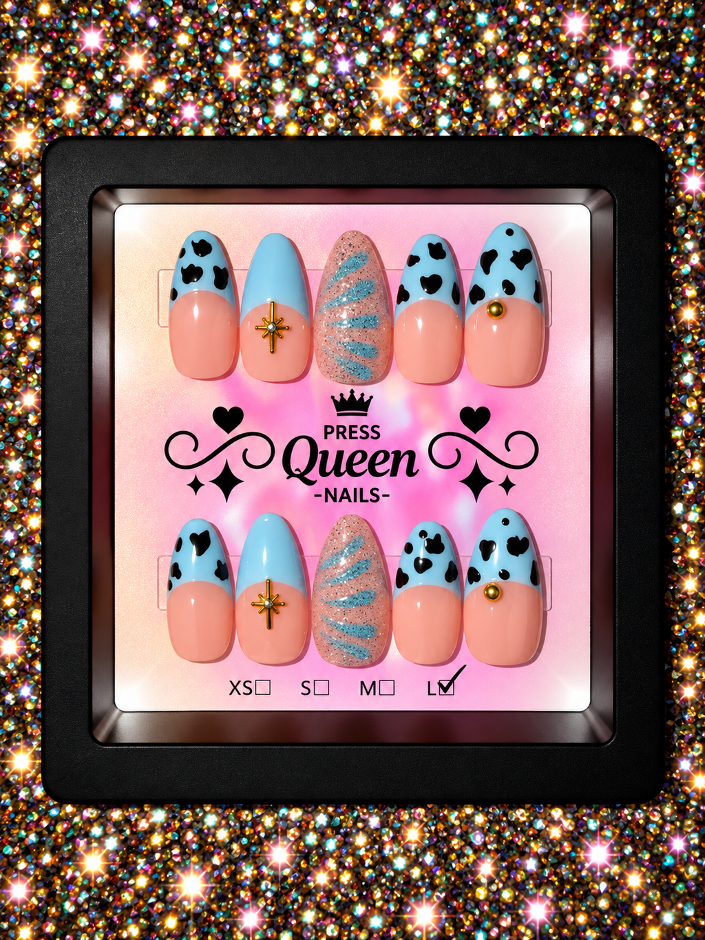 Blue Rodeo | Cow Print & Blush Press-On Nails