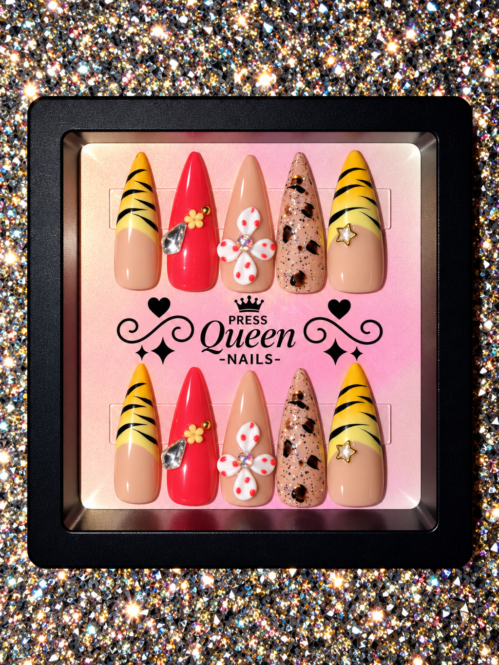 Wildflower Glam | Red, Nude & Animal Print 3D Press-On Nails