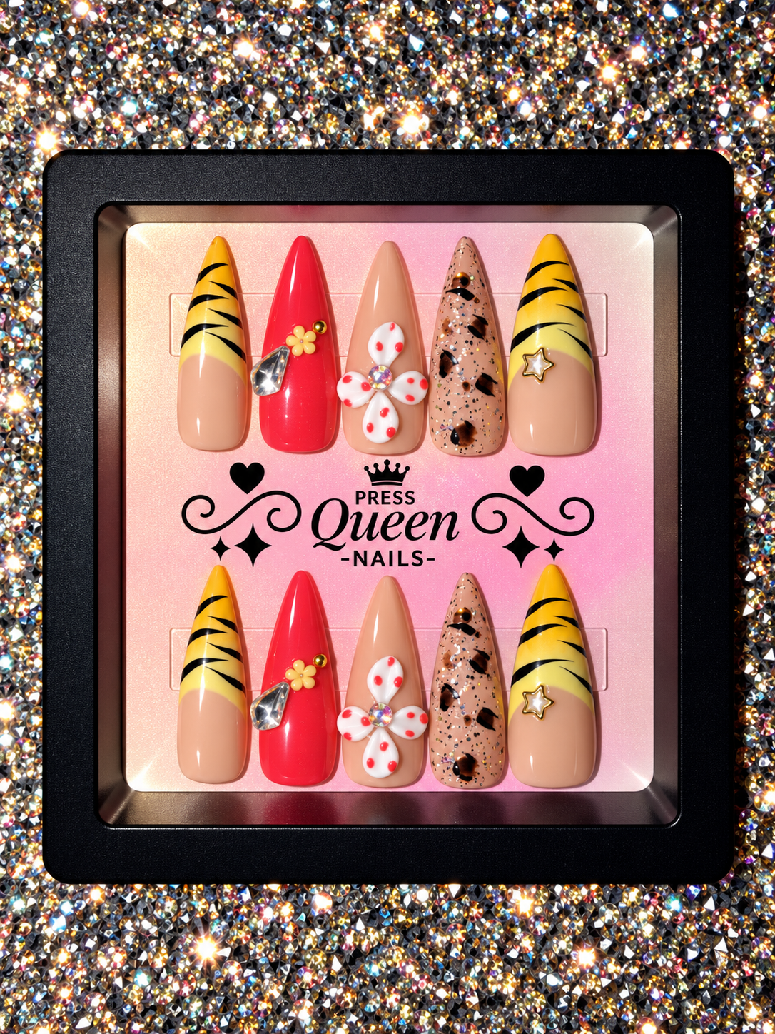 Wildflower Glam | Red, Nude & Animal Print 3D Press-On Nails