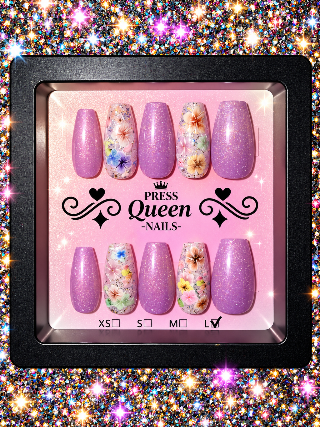 Purple Garden | Lavender Glitter Floral Press-On Nails
