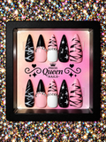 Rebel Rockstar | Pink, Black & Rhinestone Press-On Nails
