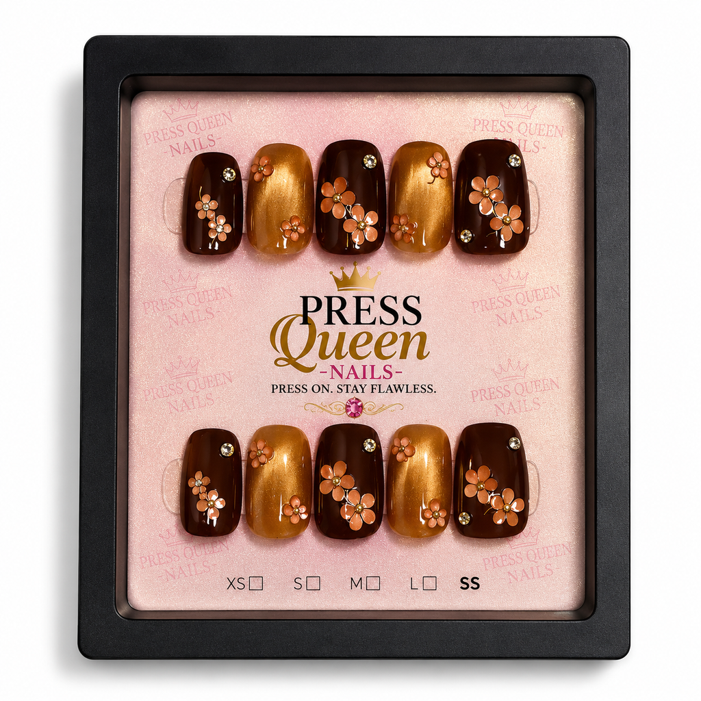 Golden Mocha Bloom – Press-On Nail Set