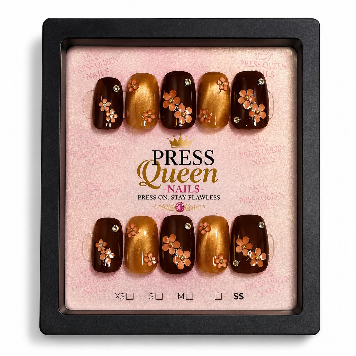 Golden Mocha Bloom – Press-On Nail Set