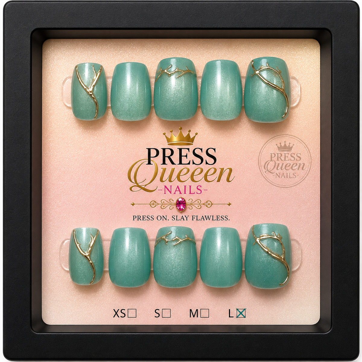 Golden Sage | Shimmer Green & Gold Press-On Nails
