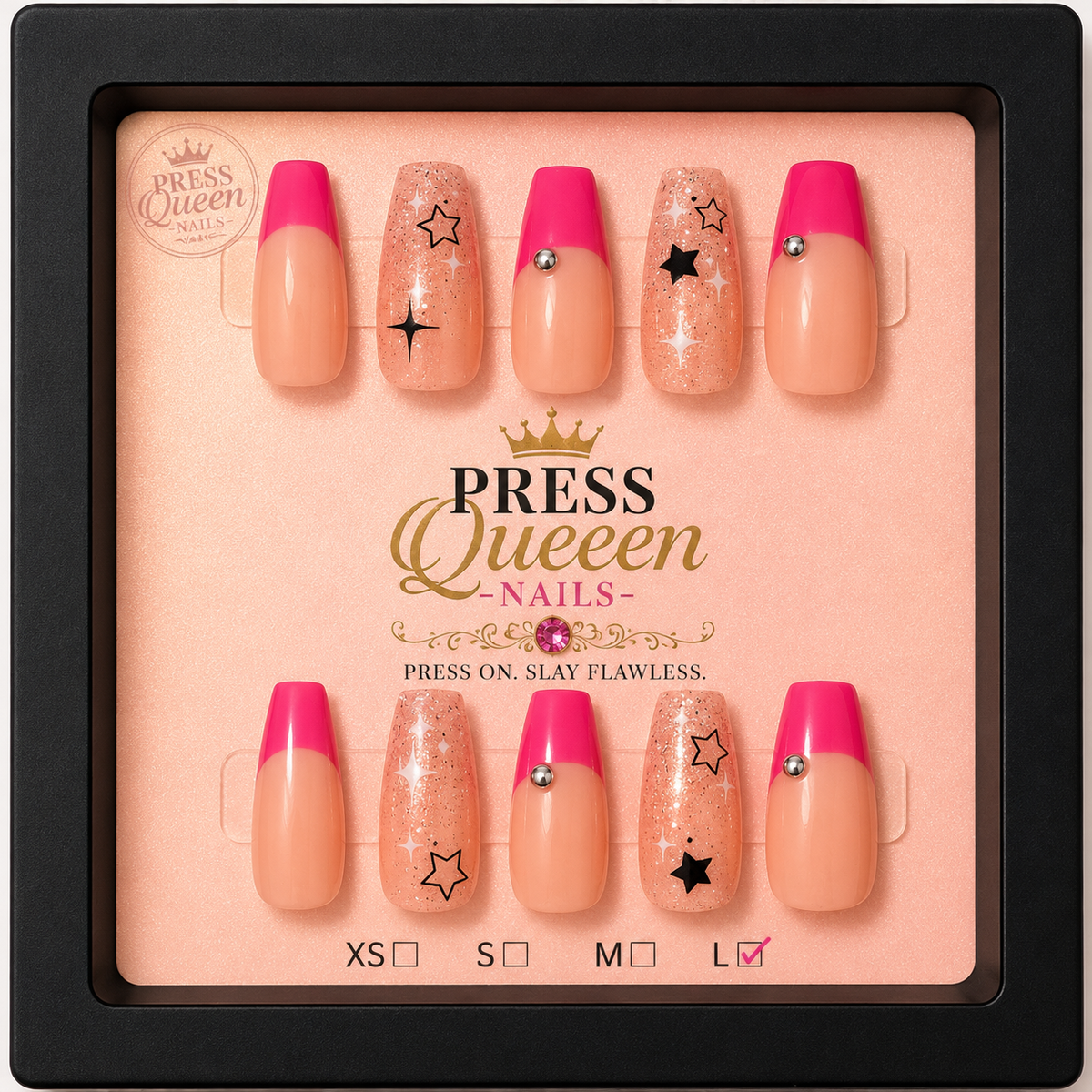 Starstruck Pink | Hot Pink French Tip & Star Press-On Nails