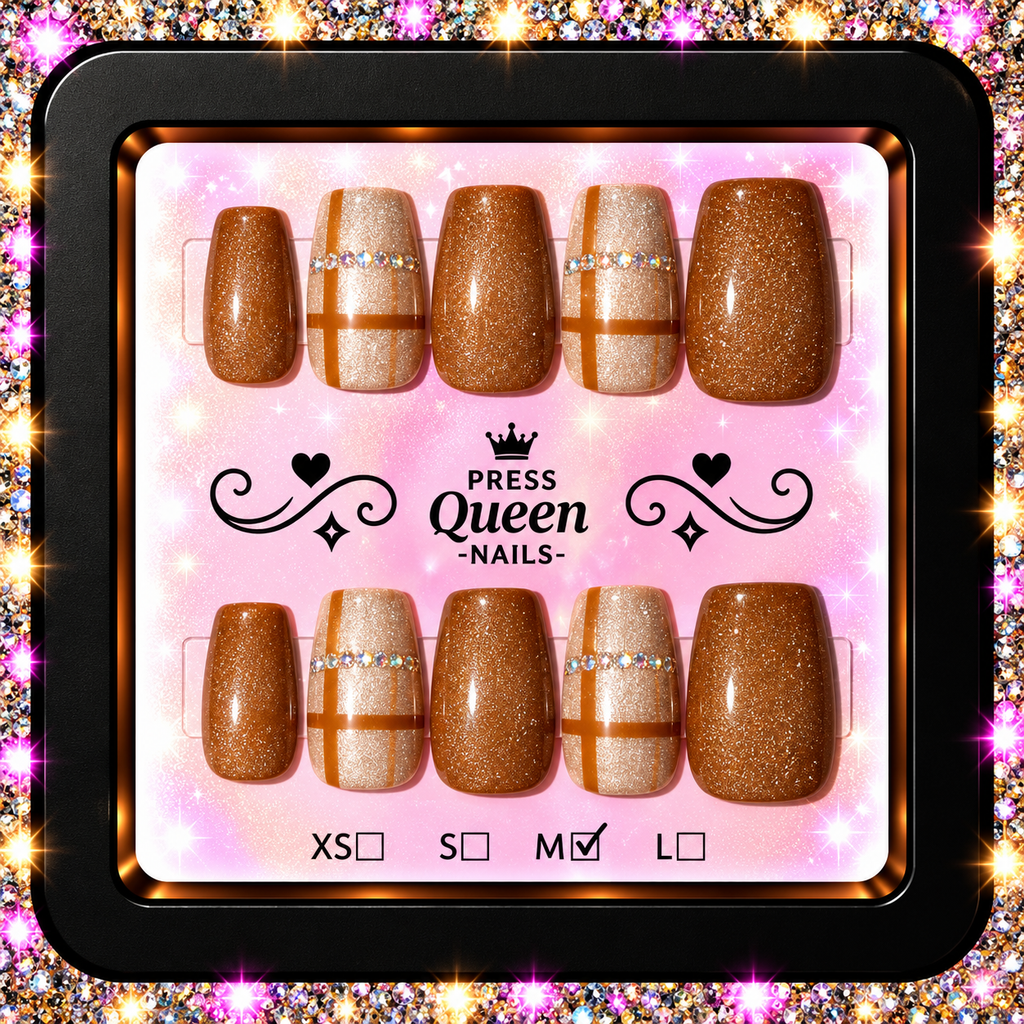 Bronzed Beauty | Brown & Champagne Glitter Press-On Nails