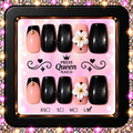 Midnight Daisy | Black Glitter & Blush Floral Press-On Nails