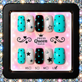 Aqua Starlet | Turquoise, Black & Silver Star Press-On Nails