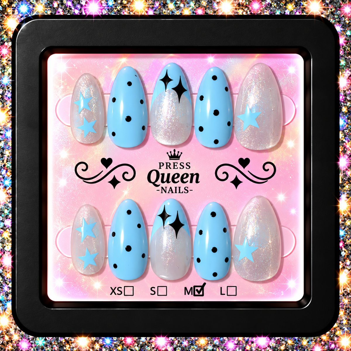 Blue Star Dream | Baby Blue & Silver Sparkle Press-On Nails