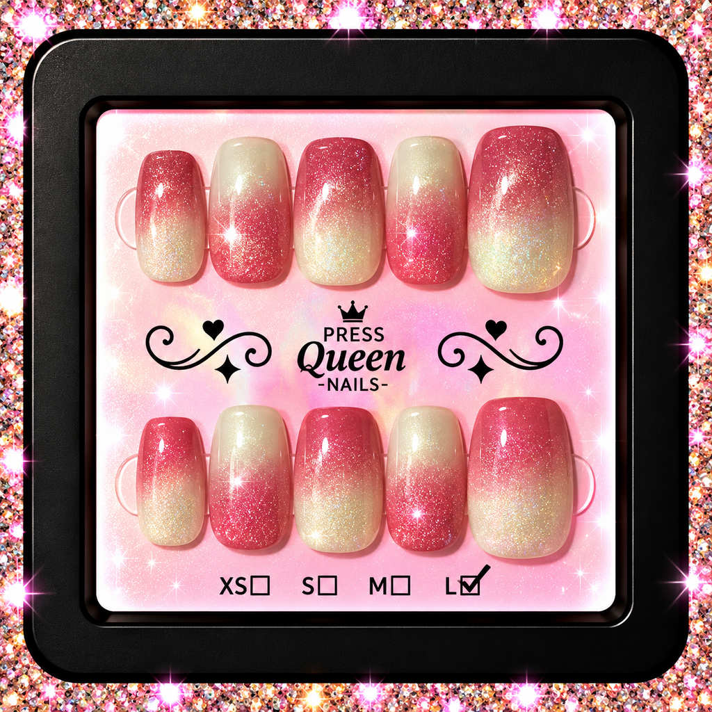 Watermelon Glow | Pink & Lime Shimmer Press-On Nails
