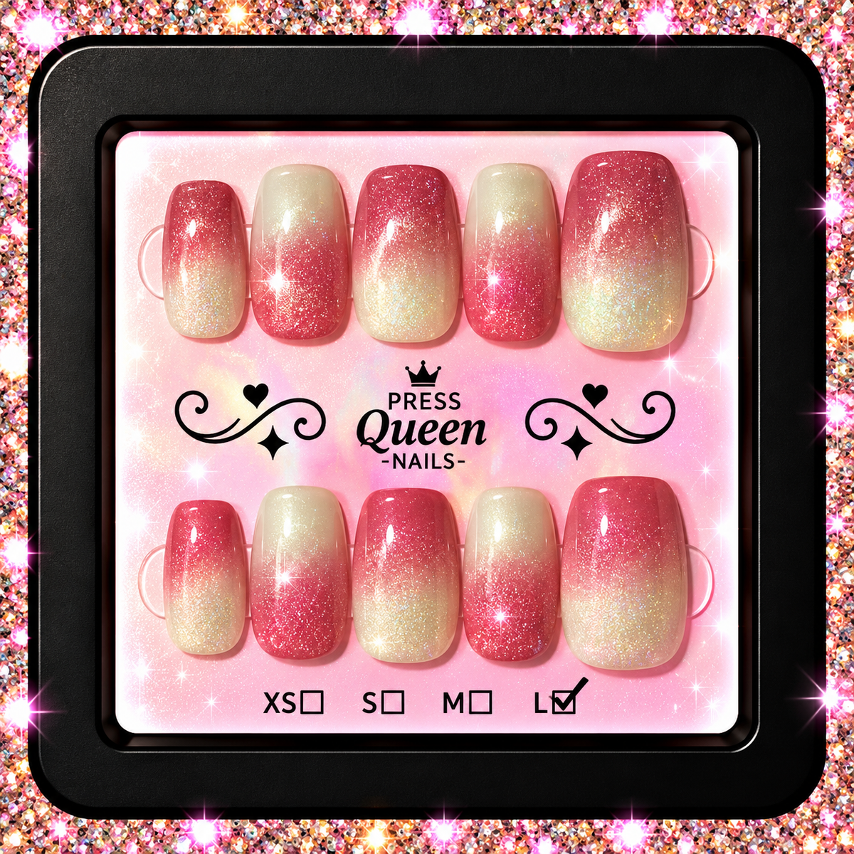 Watermelon Glow | Pink & Lime Shimmer Press-On Nails