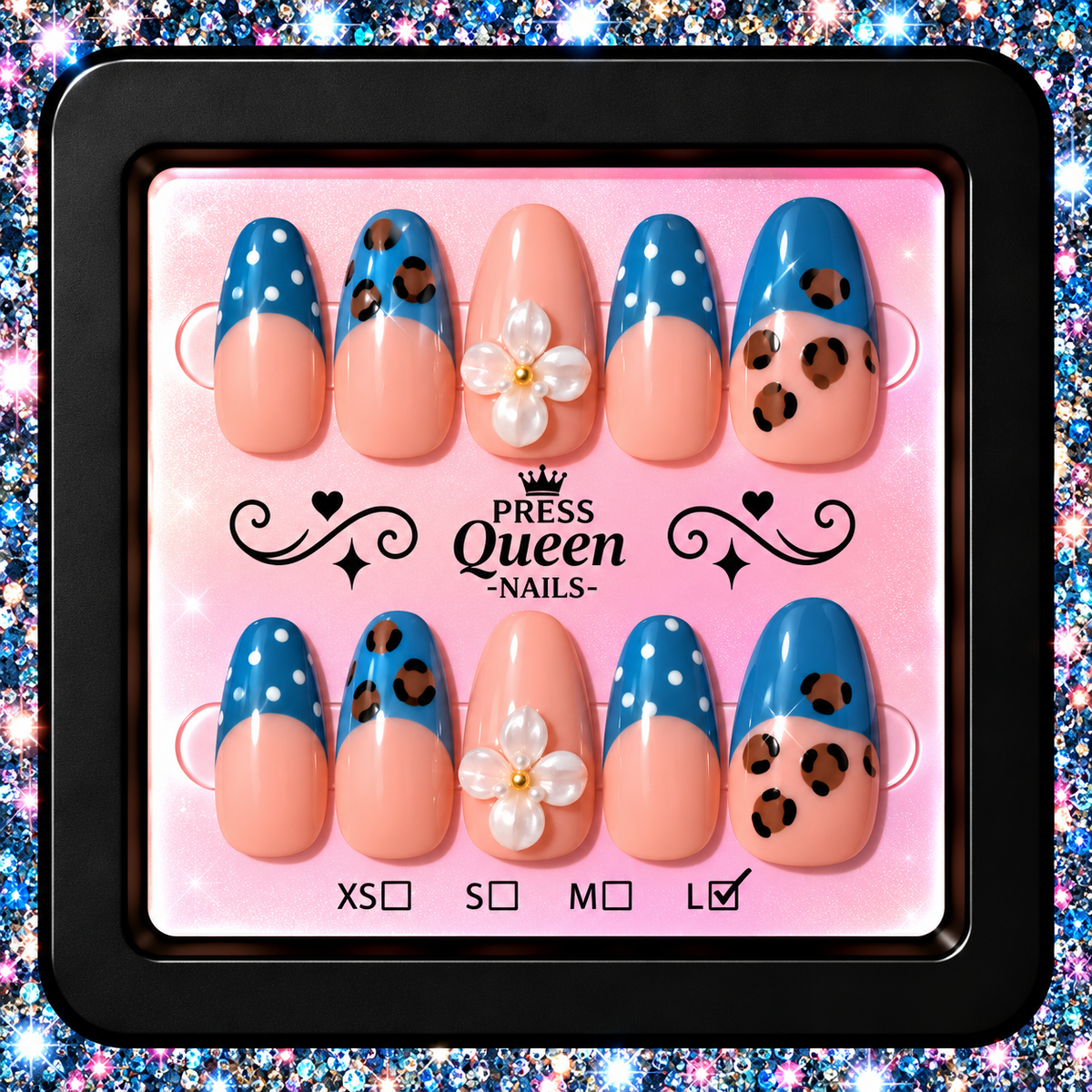 Wild Blue Beauty | Blue Leopard & Floral Press-On Nails