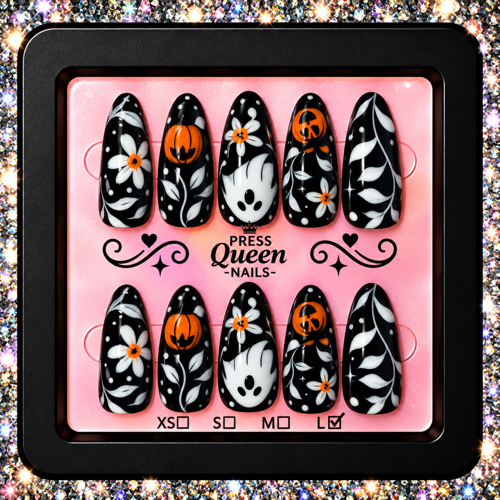 Midnight Boo Blooms | Black Floral Halloween Press-On Nails