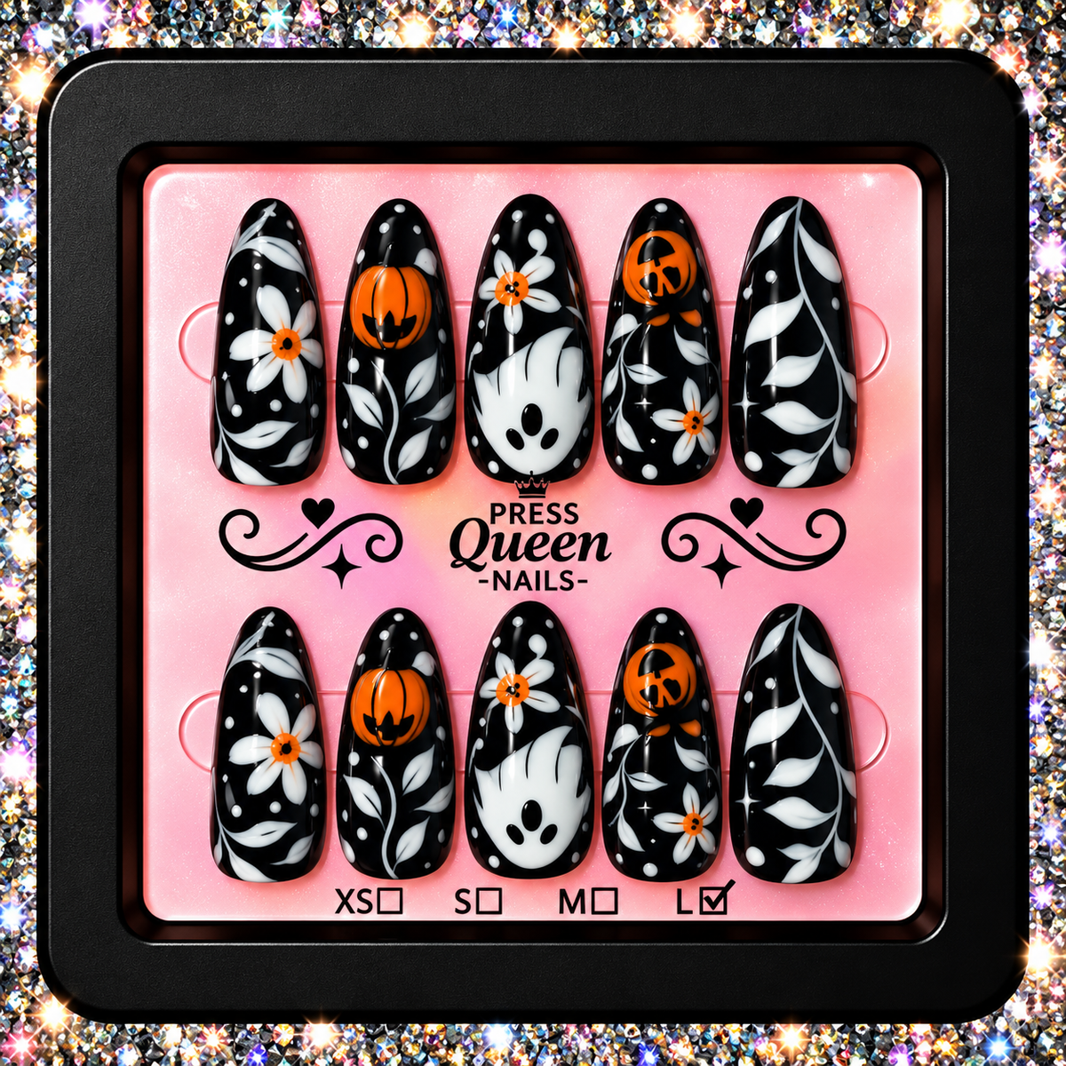 Midnight Boo Blooms | Black Floral Halloween Press-On Nails