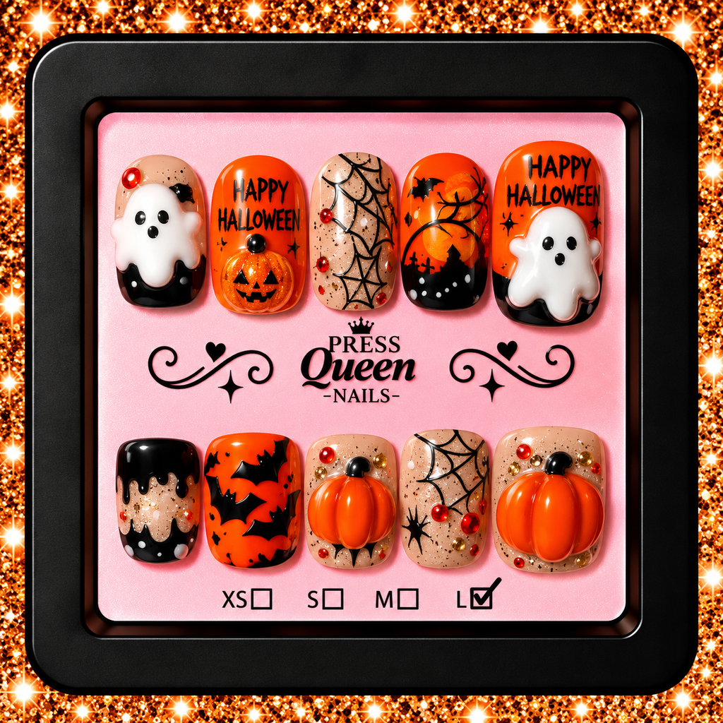 Halloween Boo Bash | 3D Pumpkin & Ghost Press-On Nails