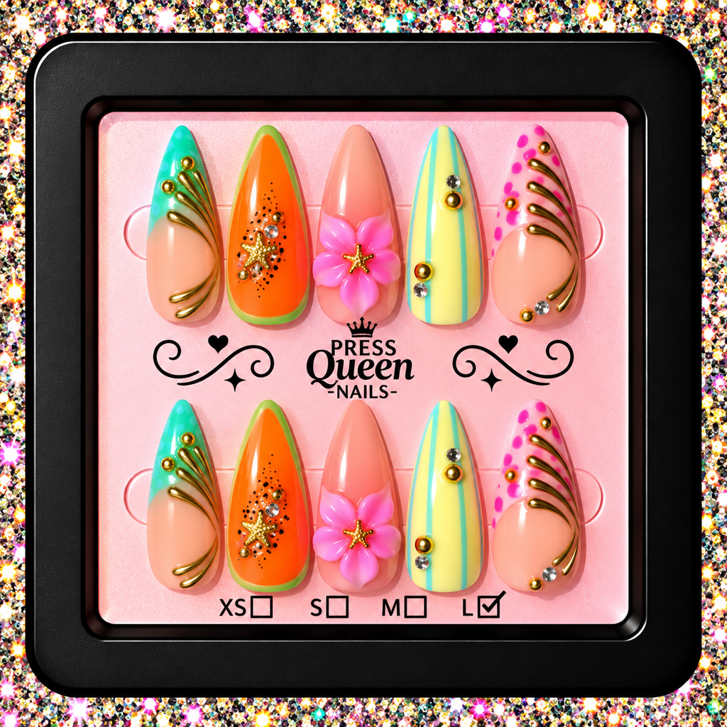 Tropical Queen | Colorful 3D Floral Press-On Nails