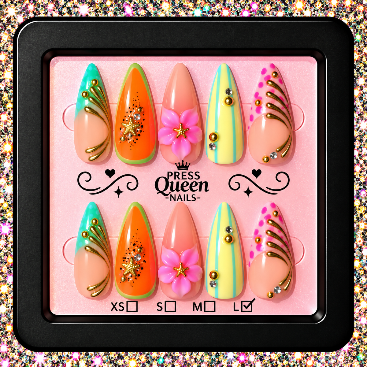 Tropical Queen | Colorful 3D Floral Press-On Nails