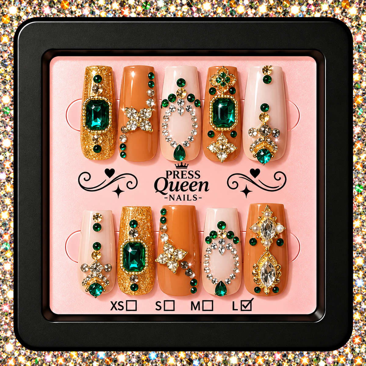 Emerald Royalty | Emerald Green & Gold Luxury Press-On Nails