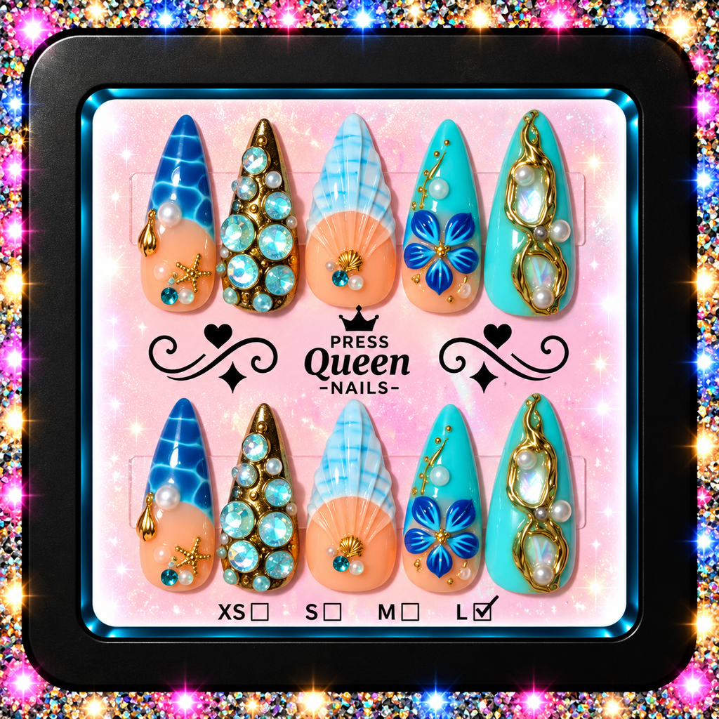 Ocean Royalty | Luxury Blue & Gold 3D Press-On Nails